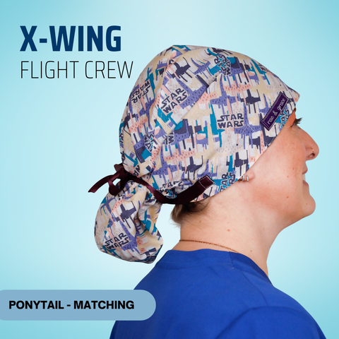 X-Wing Flight Crew - Scrub Cap - rae & grace - Ponytail - Matching Top