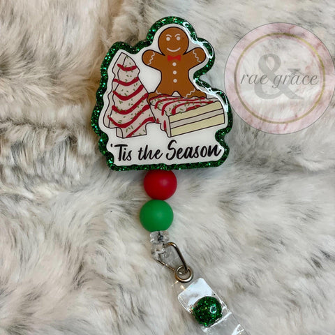 Tis The Season Christmas Tree Cake Badge Reel